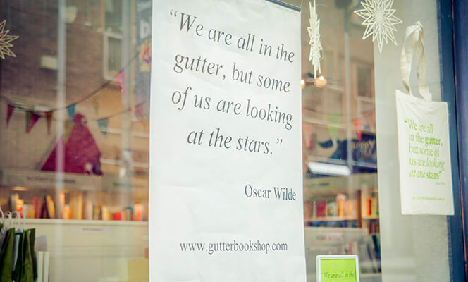 Oscar Wilde quote in the window of the Gutter Bookshop