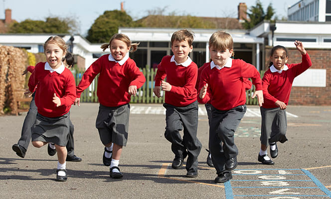 School kids running