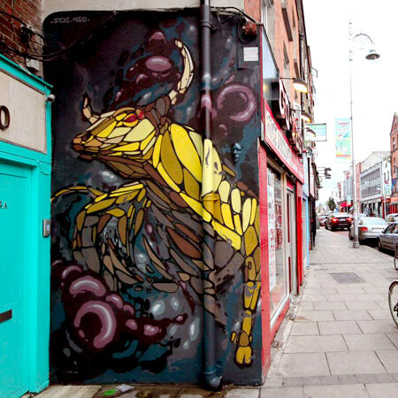 photo of stained glass inspired ox painting on camden street