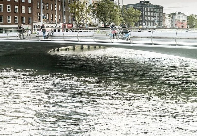 people walk over steel dublin bridge named