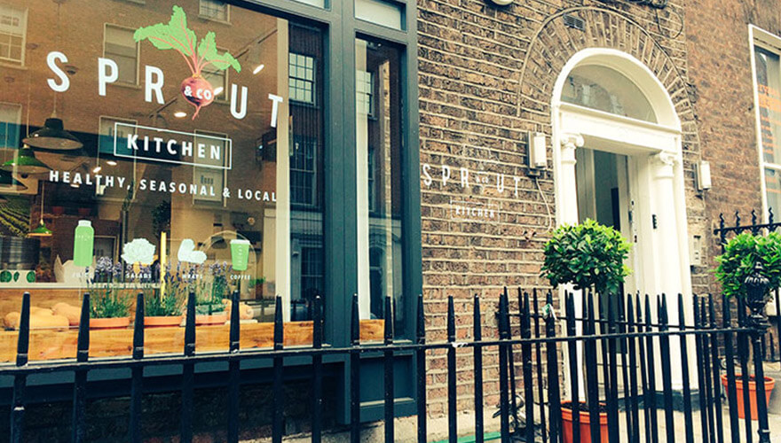 the facade of sprout & co. restaurant on dublin's dawson street