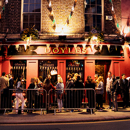 Que outside Doyle's Pub.