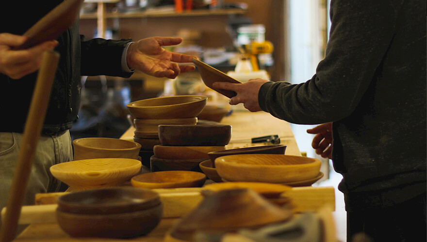 Wooden bowls stacked on a table