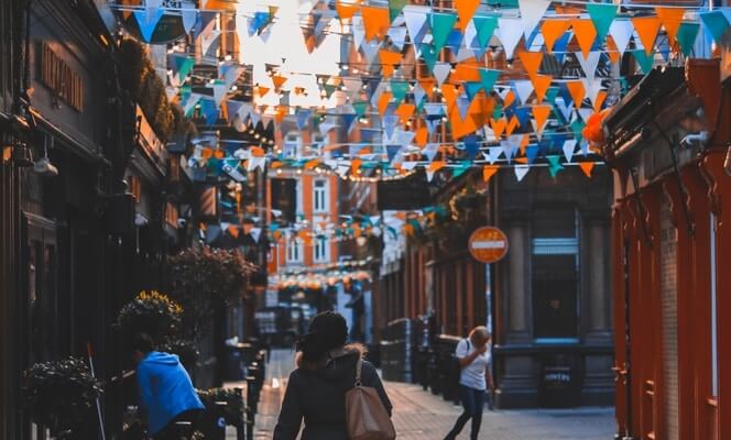 dublin and irish flags in temple bar